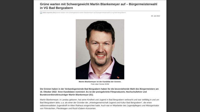 Grüne warten mit Schwergewicht Martin Blankemeyer auf – Bürgermeisterwahl in VG Bad Bergzabern