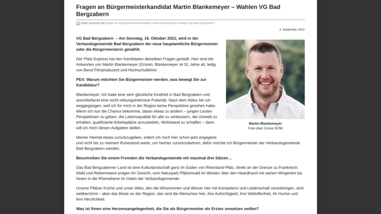 Fragen an Bürgermeisterkandidat Martin Blankemeyer – Wahlen VG Bad Bergzabern